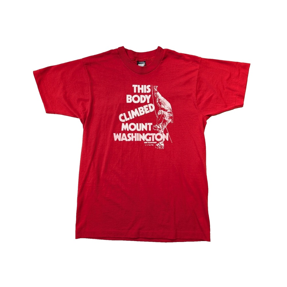 Vintage This Body Climbed Mount Washington Shirt Fits Mens Medium Red 80s